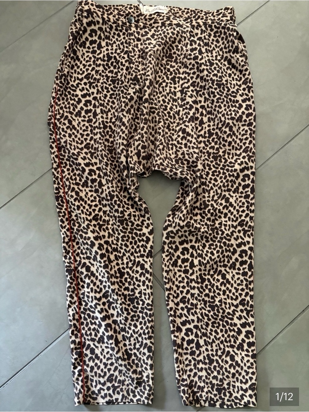 La Boheme 100% Sueded Silk Leopard Print Relaxed Button-fly Pants - Small